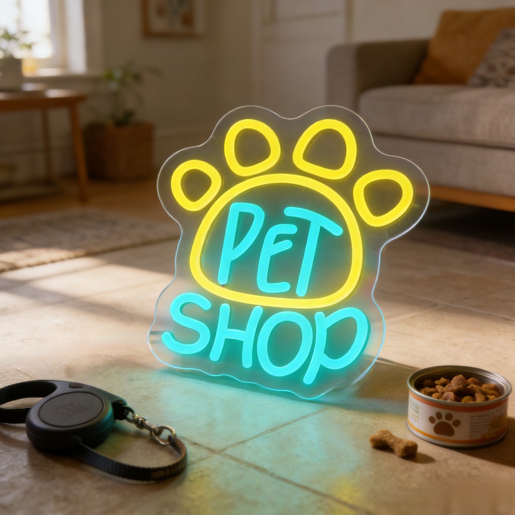 Commercial Window Printing - Pet Shop Neon Sign LED Wall
